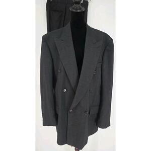 Ron Chereskin Double Breasted Suit 46R Dark Gray Pleated Pants 41x28